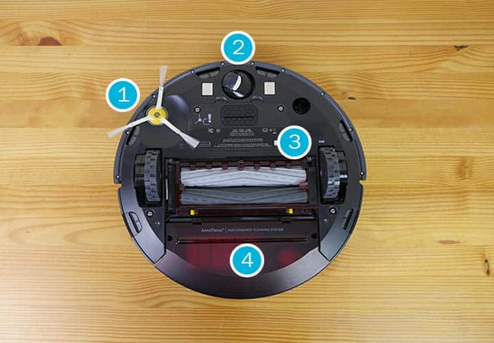 A birds eye view of the bottom of the Roomba 960