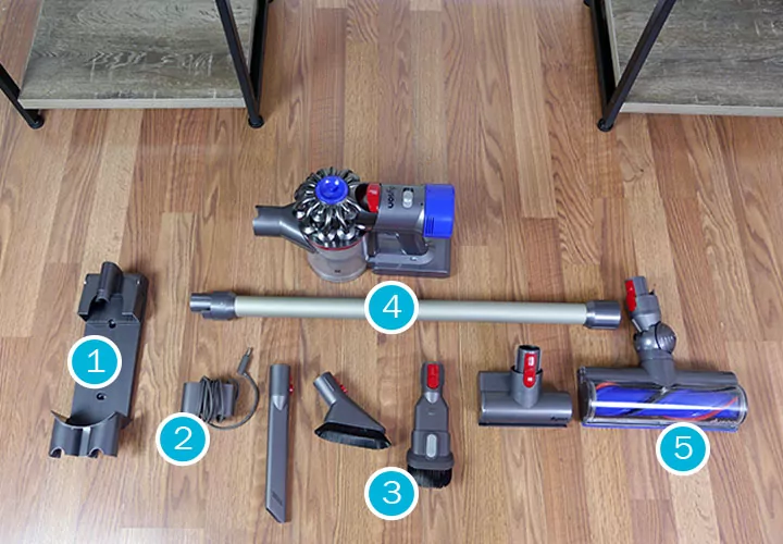 Accessories included with the Dyson V8