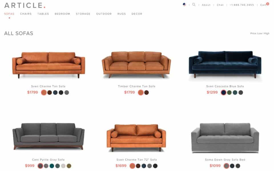 Article sofa collection - website