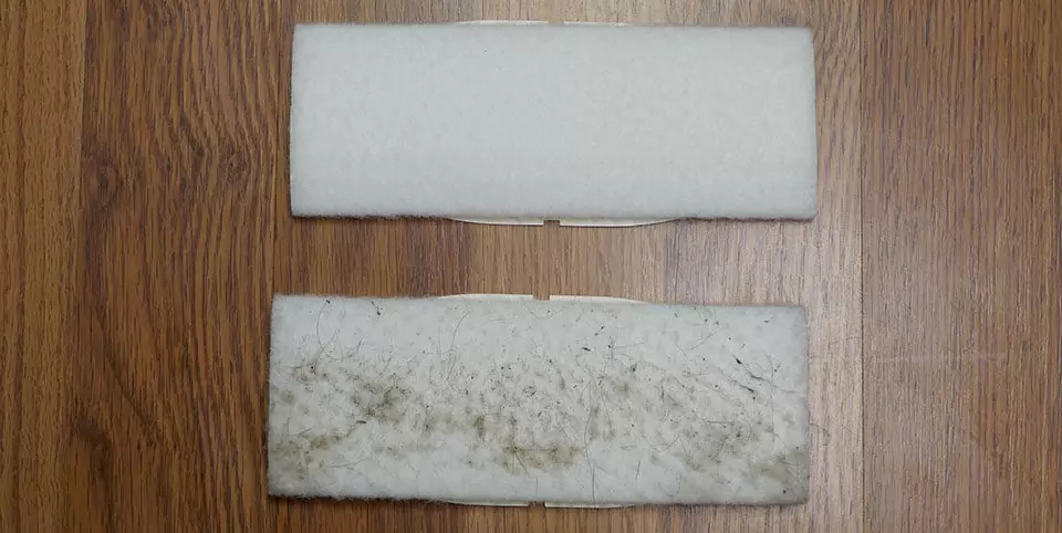 The Braava Jet 240m dry cleaning pad before and after being used