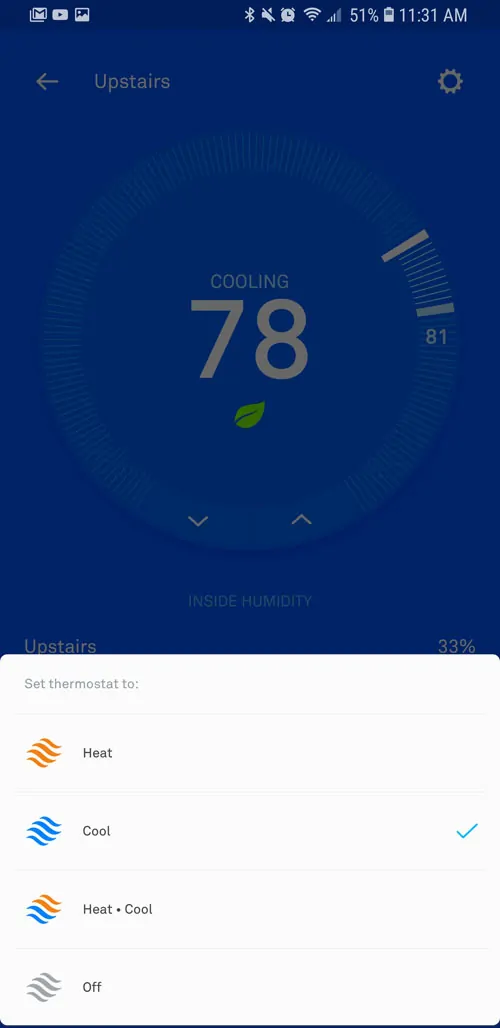 Nest Thermostat heating and cooling control