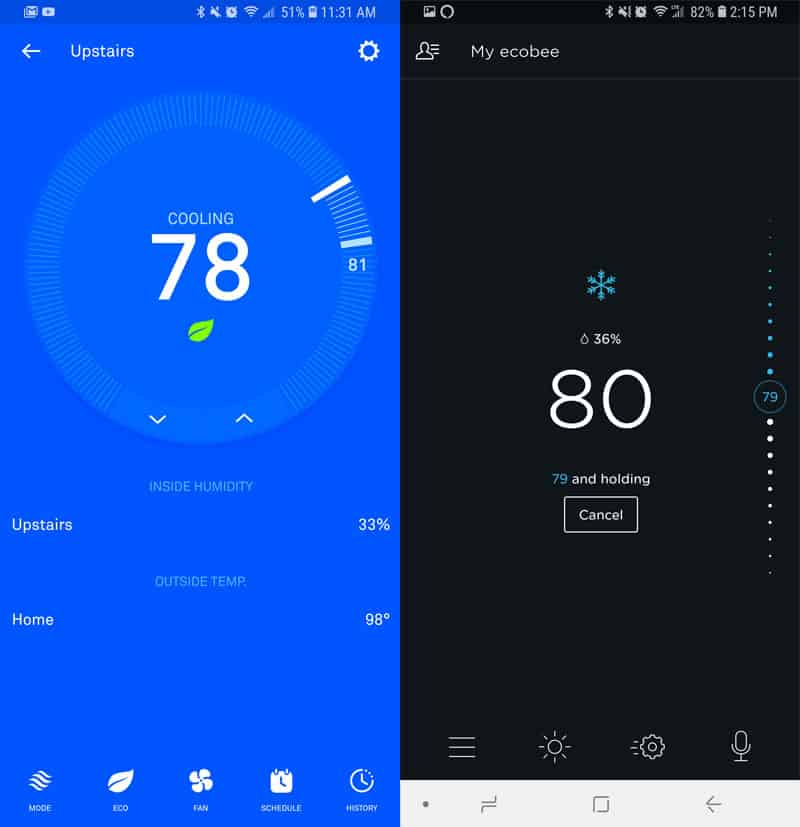 Nest vs. Ecobee smartphone app control