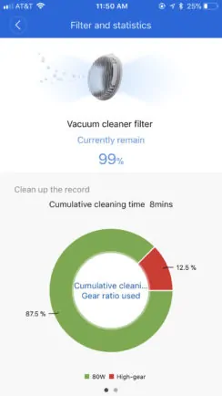 App user interface for the Roidmi F8 stick vacuum