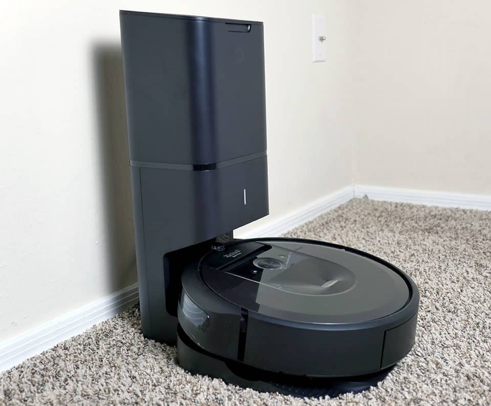 Roomba i7+ robot vacuum on smart cleaning base