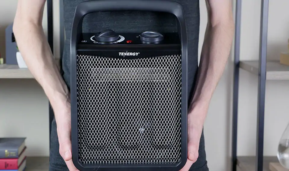 Fire retardant casing on the front of the Tenergy space heater