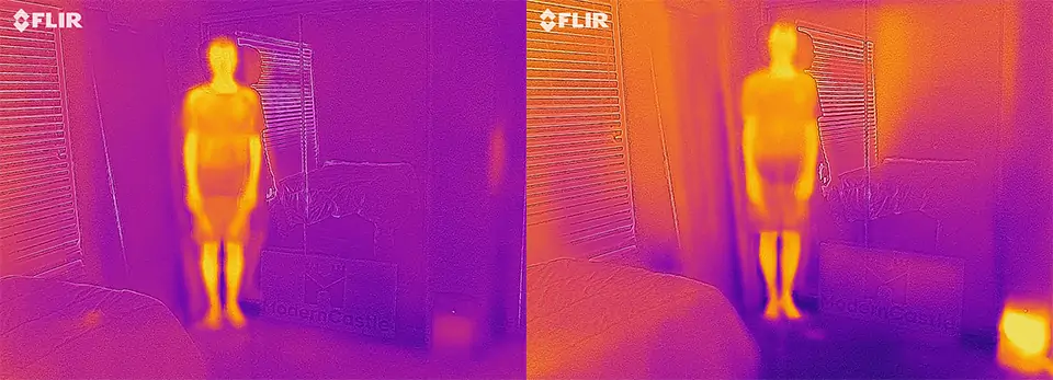 The picture on the left is before we turned the heater on, and the right is after 45 minutes of use