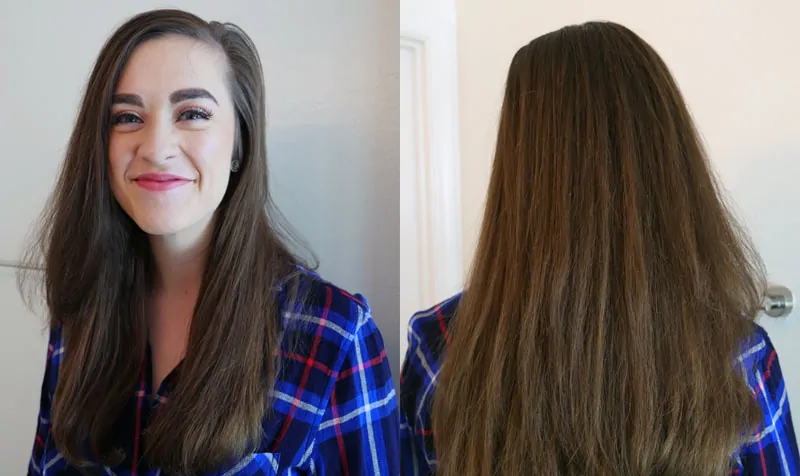 Lauren's hair (front and back) after blow drying was complete