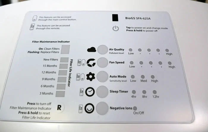 Rabbit Air BioGS air purifier controls