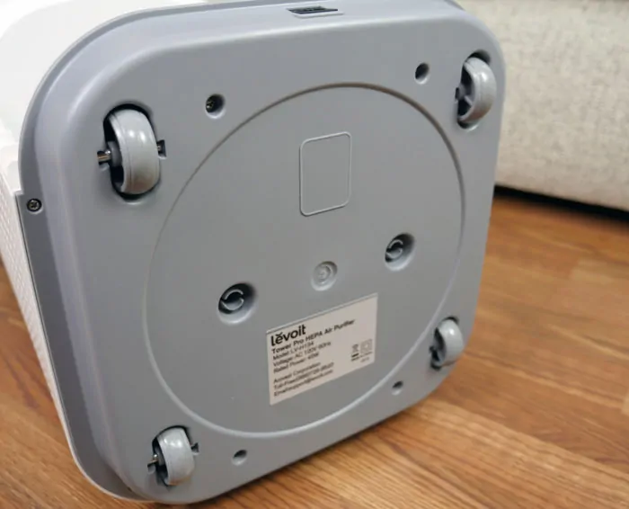 Wheeled base on the bottom of the Levoit LV-H134