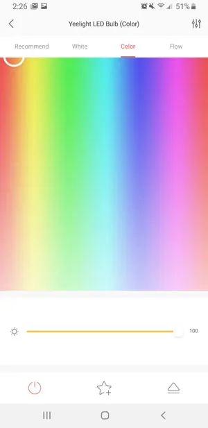 Yeelight provides full RGB control over the bulb