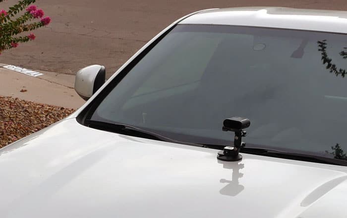 OCLU suction cup mounted to car exterior