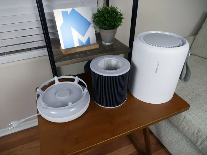 Parts disassembled on the Molekule Mini air purifier