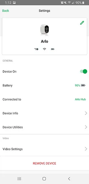 Arlo app settings