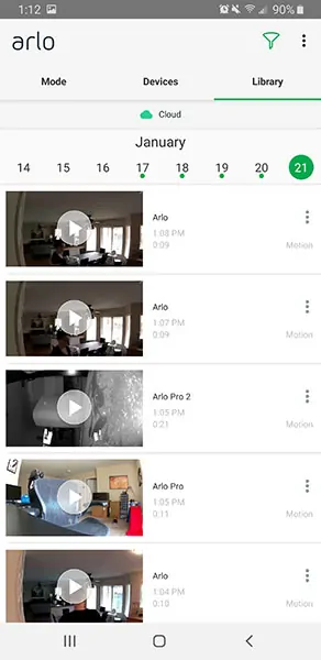 Arlo app - video timeline history