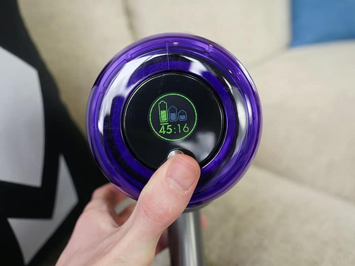 Dyson V11 Outsize display shows remaining run time