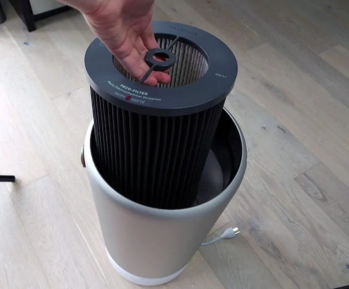 Installing the filter on the Molekule Air Pro air purifier