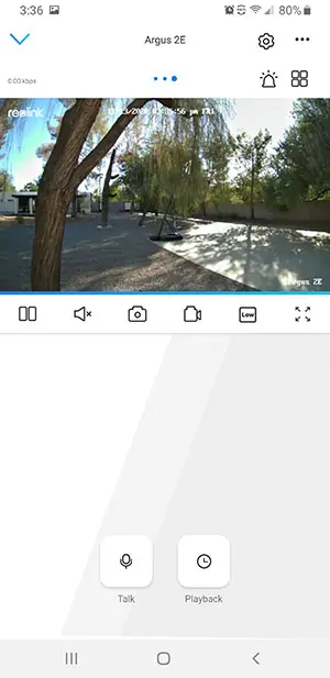 Reolink Argus 2e app home