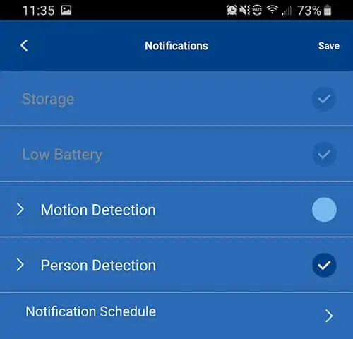 Impostazioni di notifica dell'app Lorex