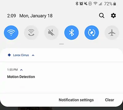 Impostazioni di notifica dell'app Lorex