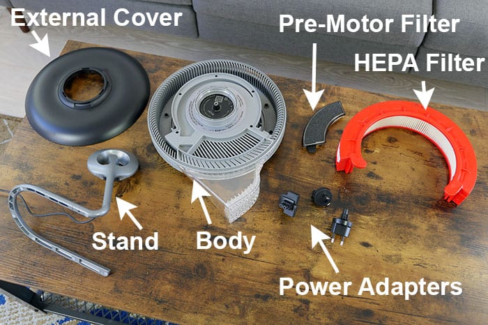 Parts included with the Air IQ Atem air purifier