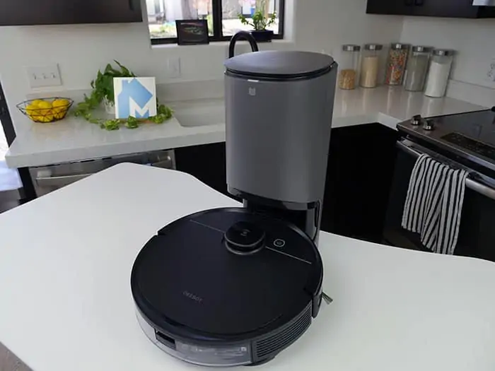 Relative size of the Ecovacs Deebot N8+ Pro robot vacuum and dock